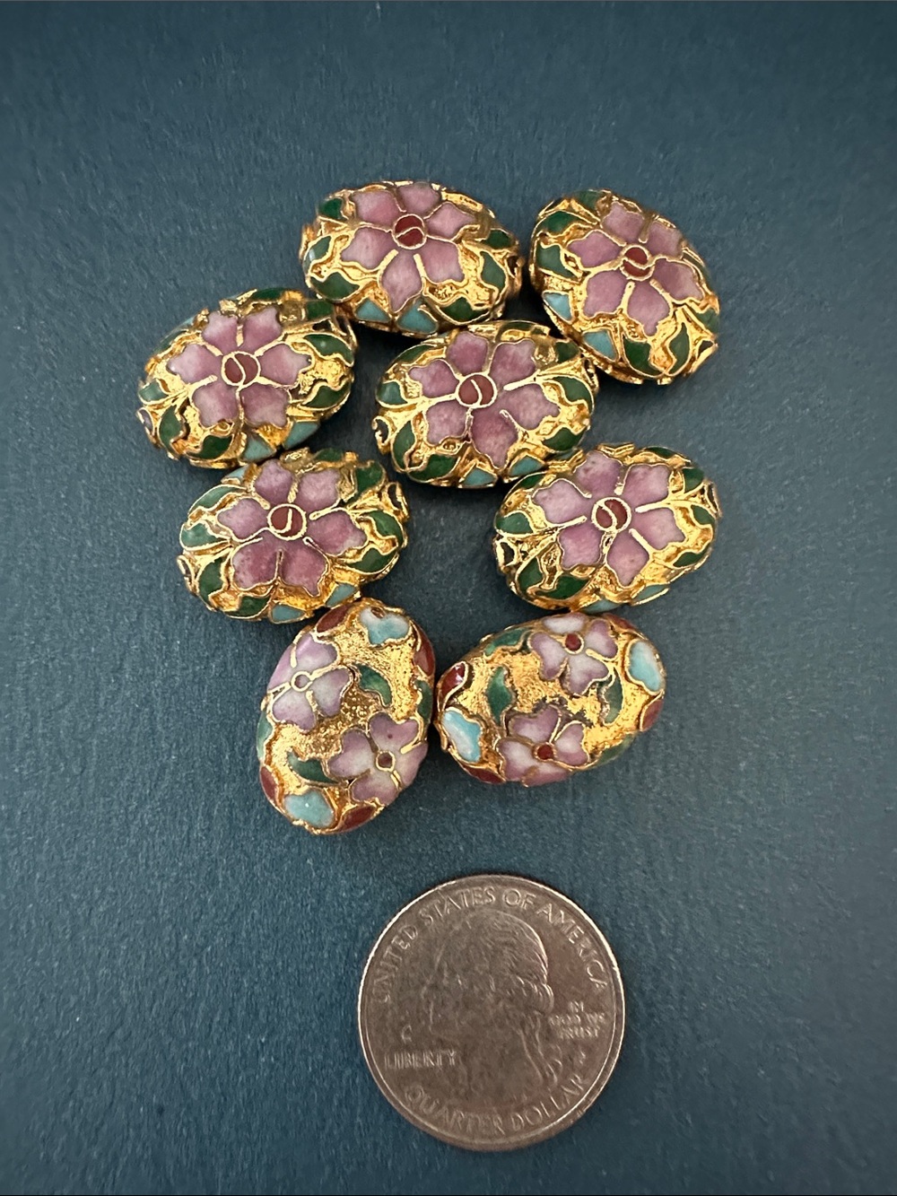 NEW listing 🌺 Vintage Gold Oval Cloisonné Beads